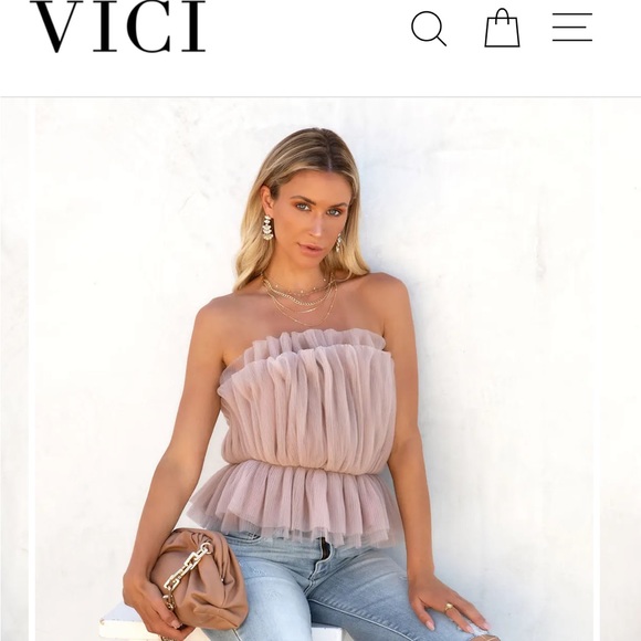 VICI Glam Me Up Strapless Plisse Tulle Top, Size Small - Picture 2 of 3